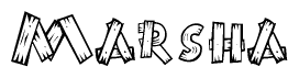The clipart image shows the name Marsha stylized to look like it is constructed out of separate wooden planks or boards, with each letter having wood grain and plank-like details.