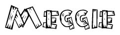The clipart image shows the name Meggie stylized to look as if it has been constructed out of wooden planks or logs. Each letter is designed to resemble pieces of wood.