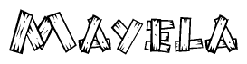 The clipart image shows the name Mayela stylized to look as if it has been constructed out of wooden planks or logs. Each letter is designed to resemble pieces of wood.