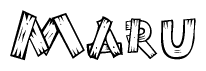 The clipart image shows the name Maru stylized to look as if it has been constructed out of wooden planks or logs. Each letter is designed to resemble pieces of wood.