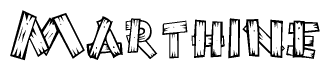 The clipart image shows the name Marthine stylized to look as if it has been constructed out of wooden planks or logs. Each letter is designed to resemble pieces of wood.