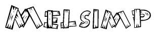 The image contains the name Melsimp written in a decorative, stylized font with a hand-drawn appearance. The lines are made up of what appears to be planks of wood, which are nailed together