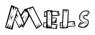 The clipart image shows the name Mels stylized to look like it is constructed out of separate wooden planks or boards, with each letter having wood grain and plank-like details.