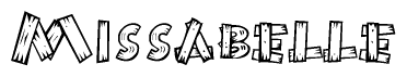 The image contains the name Missabelle written in a decorative, stylized font with a hand-drawn appearance. The lines are made up of what appears to be planks of wood, which are nailed together
