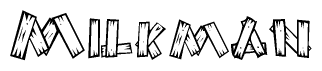 The clipart image shows the name Milkman stylized to look like it is constructed out of separate wooden planks or boards, with each letter having wood grain and plank-like details.