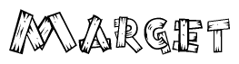 The clipart image shows the name Marget stylized to look as if it has been constructed out of wooden planks or logs. Each letter is designed to resemble pieces of wood.