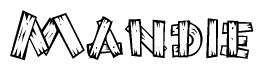 The clipart image shows the name Mandie stylized to look as if it has been constructed out of wooden planks or logs. Each letter is designed to resemble pieces of wood.
