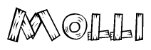 The image contains the name Molli written in a decorative, stylized font with a hand-drawn appearance. The lines are made up of what appears to be planks of wood, which are nailed together