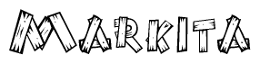 The image contains the name Markita written in a decorative, stylized font with a hand-drawn appearance. The lines are made up of what appears to be planks of wood, which are nailed together