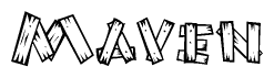 The clipart image shows the name Maven stylized to look as if it has been constructed out of wooden planks or logs. Each letter is designed to resemble pieces of wood.
