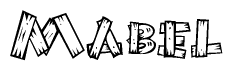 The image contains the name Mabel written in a decorative, stylized font with a hand-drawn appearance. The lines are made up of what appears to be planks of wood, which are nailed together