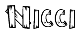 The clipart image shows the name Nicci stylized to look as if it has been constructed out of wooden planks or logs. Each letter is designed to resemble pieces of wood.