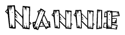 The clipart image shows the name Nannie stylized to look as if it has been constructed out of wooden planks or logs. Each letter is designed to resemble pieces of wood.