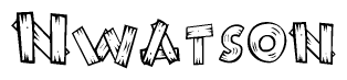 The clipart image shows the name Nwatson stylized to look as if it has been constructed out of wooden planks or logs. Each letter is designed to resemble pieces of wood.