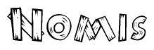 The clipart image shows the name Nomis stylized to look like it is constructed out of separate wooden planks or boards, with each letter having wood grain and plank-like details.