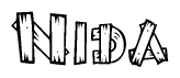 The clipart image shows the name Nida stylized to look like it is constructed out of separate wooden planks or boards, with each letter having wood grain and plank-like details.