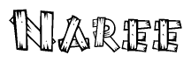 The image contains the name Naree written in a decorative, stylized font with a hand-drawn appearance. The lines are made up of what appears to be planks of wood, which are nailed together