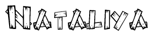 The clipart image shows the name Nataliya stylized to look as if it has been constructed out of wooden planks or logs. Each letter is designed to resemble pieces of wood.