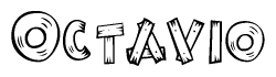 The clipart image shows the name Octavio stylized to look like it is constructed out of separate wooden planks or boards, with each letter having wood grain and plank-like details.