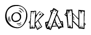 The image contains the name Okan written in a decorative, stylized font with a hand-drawn appearance. The lines are made up of what appears to be planks of wood, which are nailed together