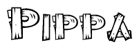 The clipart image shows the name Pippa stylized to look as if it has been constructed out of wooden planks or logs. Each letter is designed to resemble pieces of wood.