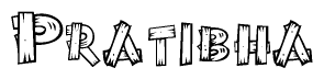 The clipart image shows the name Pratibha stylized to look as if it has been constructed out of wooden planks or logs. Each letter is designed to resemble pieces of wood.