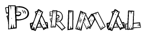 The image contains the name Parimal written in a decorative, stylized font with a hand-drawn appearance. The lines are made up of what appears to be planks of wood, which are nailed together