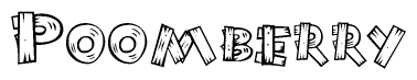 The image contains the name Poomberry written in a decorative, stylized font with a hand-drawn appearance. The lines are made up of what appears to be planks of wood, which are nailed together