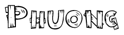 The image contains the name Phuong written in a decorative, stylized font with a hand-drawn appearance. The lines are made up of what appears to be planks of wood, which are nailed together