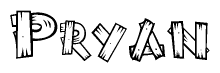 The clipart image shows the name Pryan stylized to look like it is constructed out of separate wooden planks or boards, with each letter having wood grain and plank-like details.