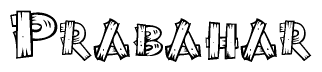 The image contains the name Prabahar written in a decorative, stylized font with a hand-drawn appearance. The lines are made up of what appears to be planks of wood, which are nailed together