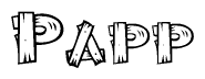The clipart image shows the name Papp stylized to look as if it has been constructed out of wooden planks or logs. Each letter is designed to resemble pieces of wood.