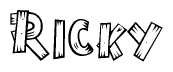 The clipart image shows the name Ricky stylized to look as if it has been constructed out of wooden planks or logs. Each letter is designed to resemble pieces of wood.
