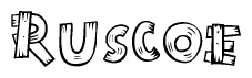 The clipart image shows the name Ruscoe stylized to look like it is constructed out of separate wooden planks or boards, with each letter having wood grain and plank-like details.