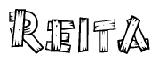 The image contains the name Reita written in a decorative, stylized font with a hand-drawn appearance. The lines are made up of what appears to be planks of wood, which are nailed together