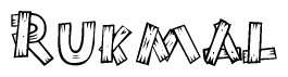 The clipart image shows the name Rukmal stylized to look as if it has been constructed out of wooden planks or logs. Each letter is designed to resemble pieces of wood.