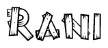 The clipart image shows the name Rani stylized to look as if it has been constructed out of wooden planks or logs. Each letter is designed to resemble pieces of wood.
