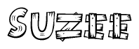 The clipart image shows the name Suzee stylized to look like it is constructed out of separate wooden planks or boards, with each letter having wood grain and plank-like details.