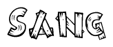 The image contains the name Sang written in a decorative, stylized font with a hand-drawn appearance. The lines are made up of what appears to be planks of wood, which are nailed together