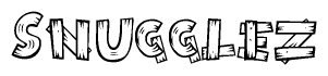 The image contains the name Snugglez written in a decorative, stylized font with a hand-drawn appearance. The lines are made up of what appears to be planks of wood, which are nailed together