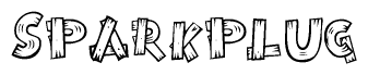 The clipart image shows the name Sparkplug stylized to look like it is constructed out of separate wooden planks or boards, with each letter having wood grain and plank-like details.