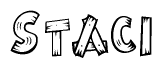 The image contains the name Staci written in a decorative, stylized font with a hand-drawn appearance. The lines are made up of what appears to be planks of wood, which are nailed together