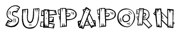 The clipart image shows the name Suepaporn stylized to look as if it has been constructed out of wooden planks or logs. Each letter is designed to resemble pieces of wood.