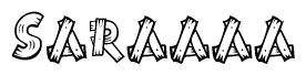 The clipart image shows the name Saraaaa stylized to look as if it has been constructed out of wooden planks or logs. Each letter is designed to resemble pieces of wood.