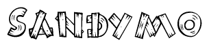 The image contains the name Sandymo written in a decorative, stylized font with a hand-drawn appearance. The lines are made up of what appears to be planks of wood, which are nailed together