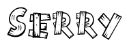 The image contains the name Serry written in a decorative, stylized font with a hand-drawn appearance. The lines are made up of what appears to be planks of wood, which are nailed together
