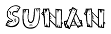 The clipart image shows the name Sunan stylized to look like it is constructed out of separate wooden planks or boards, with each letter having wood grain and plank-like details.