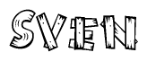 The clipart image shows the name Sven stylized to look like it is constructed out of separate wooden planks or boards, with each letter having wood grain and plank-like details.