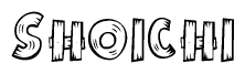 The image contains the name Shoichi written in a decorative, stylized font with a hand-drawn appearance. The lines are made up of what appears to be planks of wood, which are nailed together