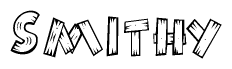 The clipart image shows the name Smithy stylized to look as if it has been constructed out of wooden planks or logs. Each letter is designed to resemble pieces of wood.